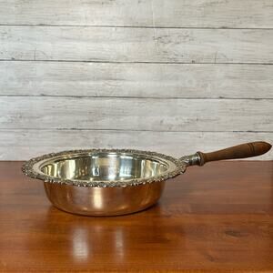 Vintage Gorham Chafing Pan Dish with Wooden Handle and Ornate Rim No lid Kitchen
